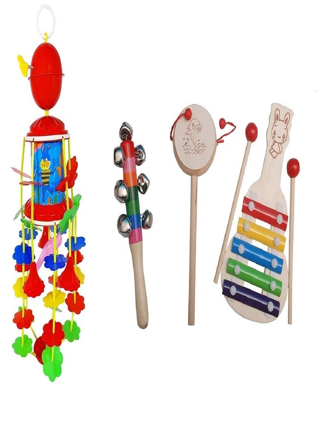 Little Mind Jhoomer Merry Go Round Hanging Toy for New Born Baby with Wooden 3 Pcs Rattles (10 Bell, White Damura Xylophone) Sound Making Toy for Kids (Multicolor) - Image 1